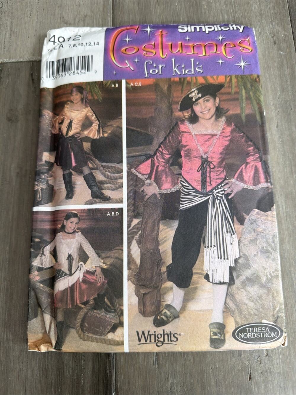 Simplicity 4912 Pirate Halloween Costumes For Girls Size 7-14 Sewing